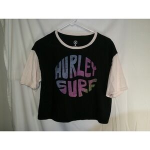 Hurley Surf Graphic T-Shirt Black‎ Color Block Short Sleeve Top